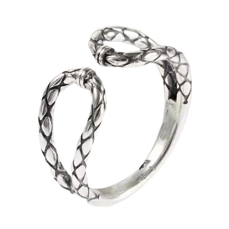 Adjustable Sterling Snake Texture Ring Women Men Vintage Geometric Statement Jewelry