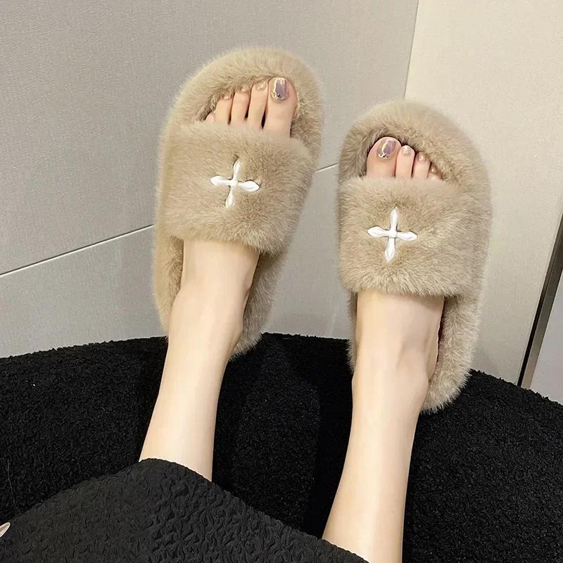 Plüschpantoffeln mit dicker Sohle Damen Herbst Winter Neu Indoor Outdoor Weiche Bequeme Baumwollpantoffeln Rutschfest Freizeit Schuhe