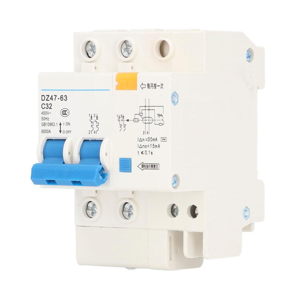 Small Circuit Breaker Ground Fault Interrupter with Protection 30mA 400V 2P+N 32A DZ4763 C32