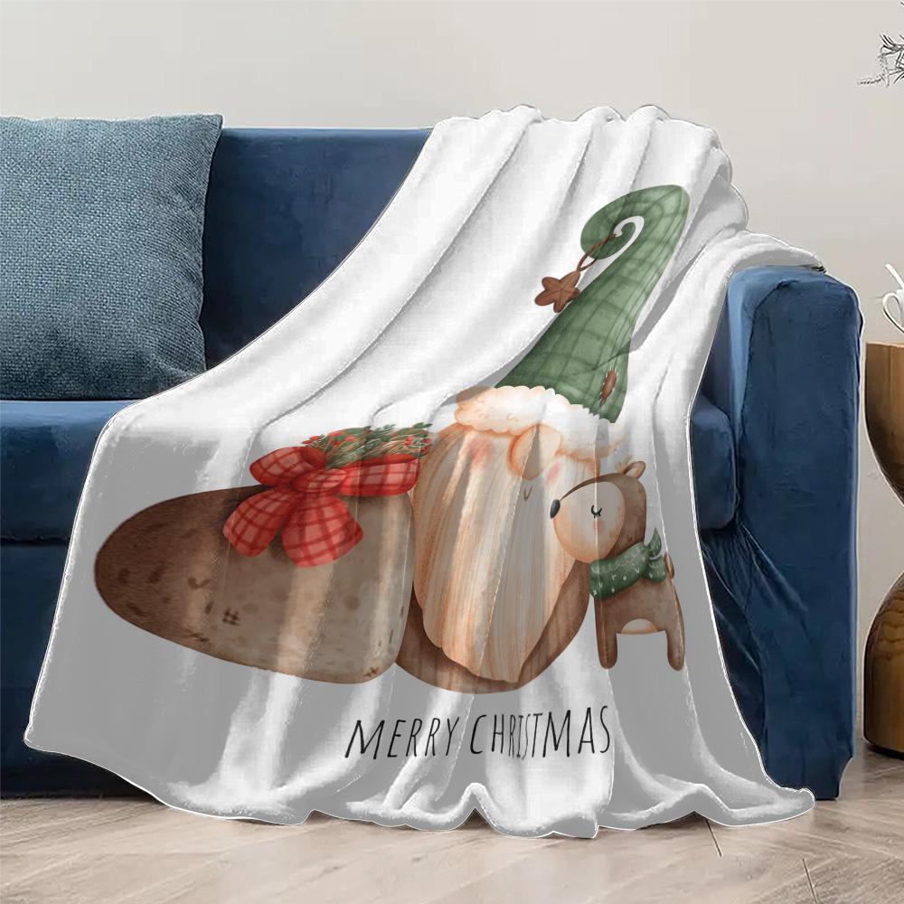 Tuniu Merry Christmas Watercolor Fleece Blanket for Sofa Bed Room Decoration Gift Idea Cute Santa Bear Cartoon Design