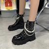 Fashion Autumn Winter Platform Leather Pearl Chain Women's Motorcycle Boots Designer Soft-soled Ladies Shoes Fashion Ankle Boots Female