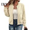 Comfortable Women Workwear Fall Winter Zip-Up Jacket, Solid Color Long Sleeve Casual Jacket Outwear, Round Neck Autumn Coat with Ribbed Collar