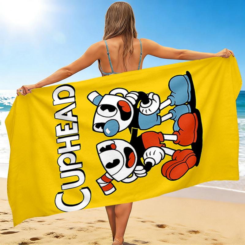1Pc Cuphead Mugman Adventure Beach Towel, Quick Dry, Multi-Use for Beach Pool Gym Yoga Home Travel, Christmas, Halloween, Xmas Gift M929369