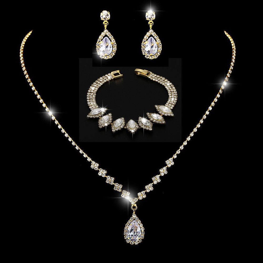 Elegant Rhinestone Set: Necklace, Earrings & Bracelet with Claw Chain Design - Multiple Styles