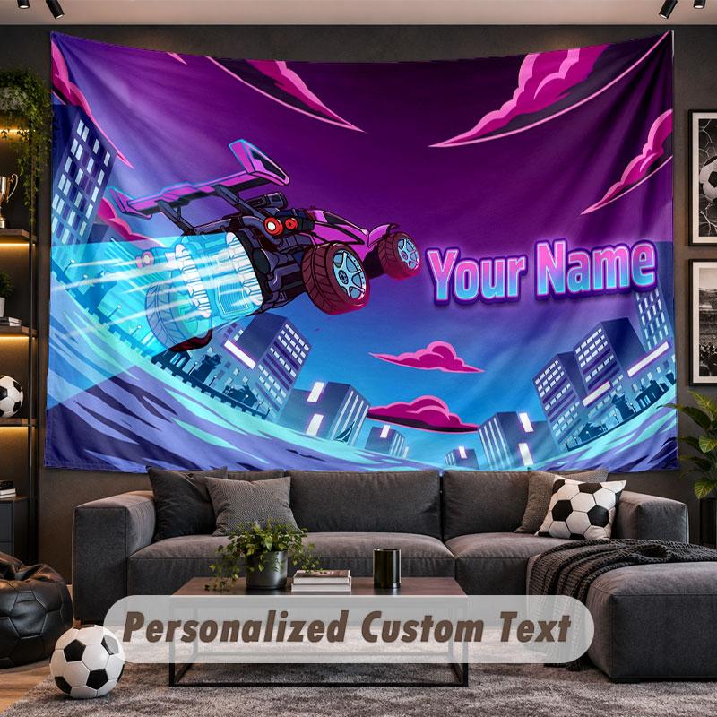 Wall Hanging Tapestry Custom NameRocket League Pattern Personalized Printed Fabric Wall Decor