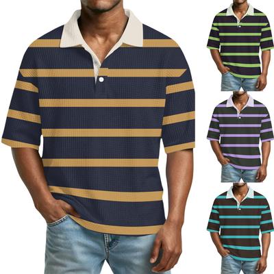 Men's Color-Block Collar Short-Sleeve Casual Top