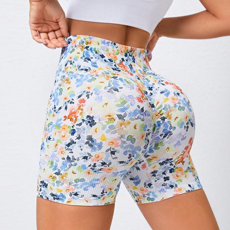 Sports shorts European and American tight sports yoga pants women's abdomen and hip lift high waist fitness yoga shorts