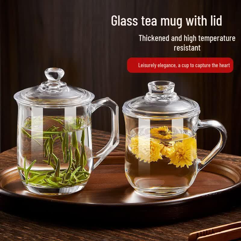 High-Temperature Resistant Glass Tea Cup with Lid
