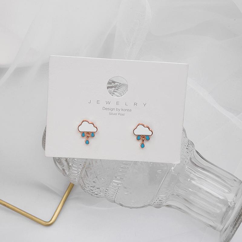 Small Fresh Cloud Raindrop Stud Earrings Fun Girl Small Creative Cute Funny Earrings Earrings