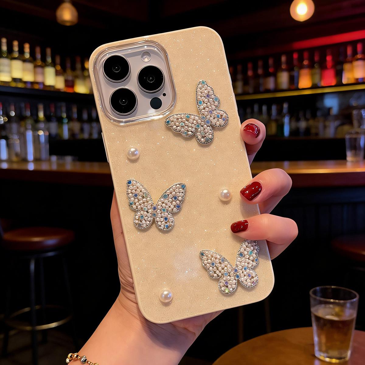 

3D Pearl Butterfly Shell Phone Case for Apple iPhone 13/14/15 Pro Max/16 Pro iPhone 16 Pro Max