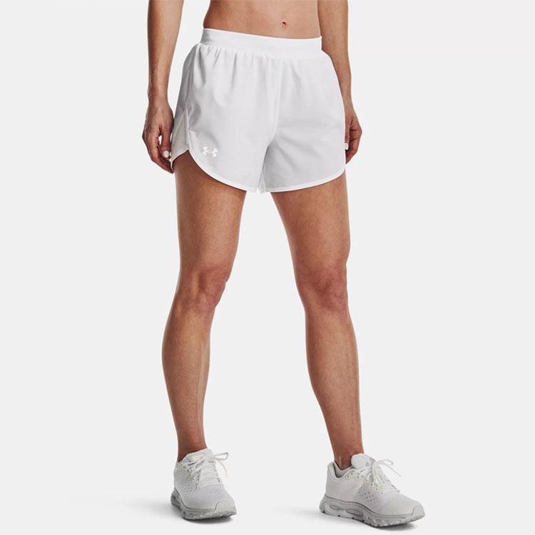 Under Armour Fly-By Elite Logo Print Back Pocket Mid-Rise Elastic Waist Casual Shorts Women Bottoms White 1369766-100
