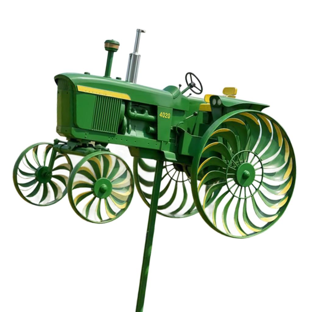 Metal Wind Spinner with Rotating Wheels Tractor Wind Sculpture Decorative Windmill for Garden Yard Patio Lawn Decor