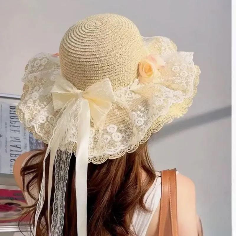 Beach straw hat summer seaside summer brim sunscreen sunshade sun hat vacation hat seaside travel hat adjustable(54-58cm)