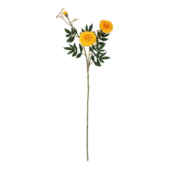 Artificial Marigold 3 Head UV Resistant Fake Silk Flower with Leaves Indoor Outdoor Garden Table Centerpiece Faux Bloom Decoration