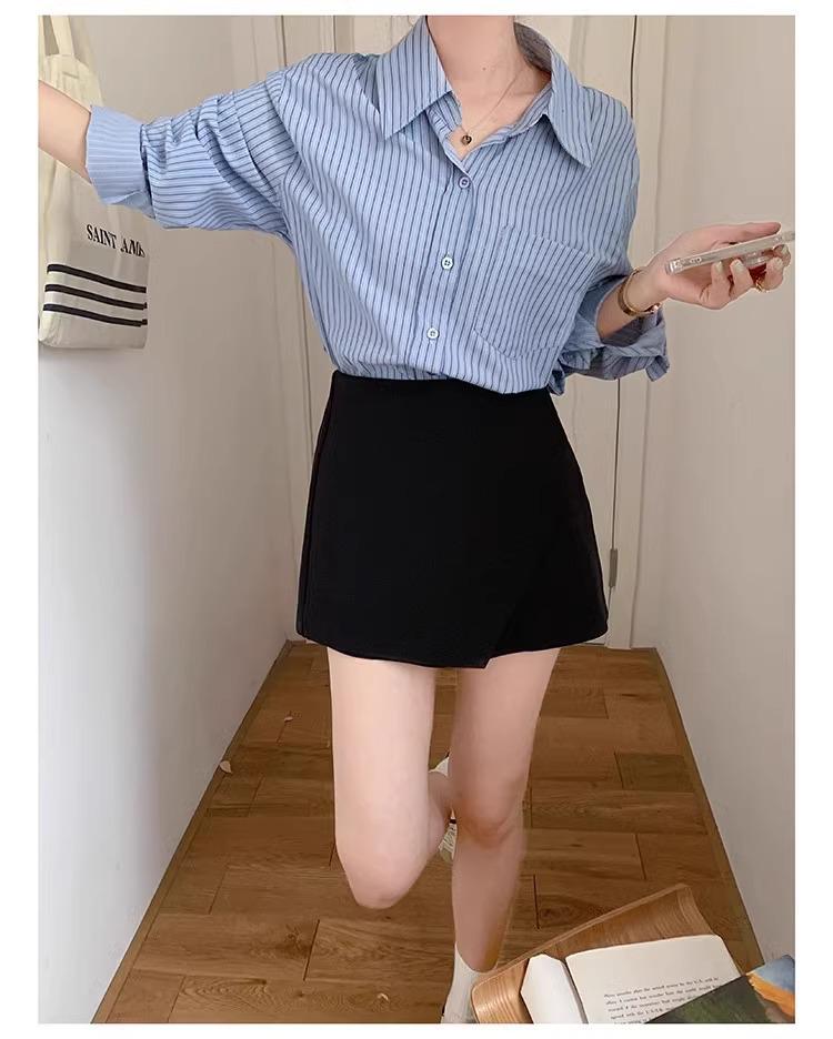 Retro High-Waist Anti-Exposure Bodycon Skirt & Wide-Leg Shorts - Women's Korean Summer Fashion