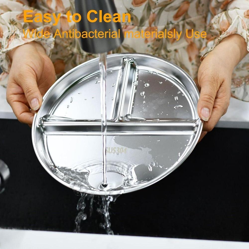 Unbreakable Portion Control Plate 304 Stainless Steel 3 Compartment Food Tray  Meal