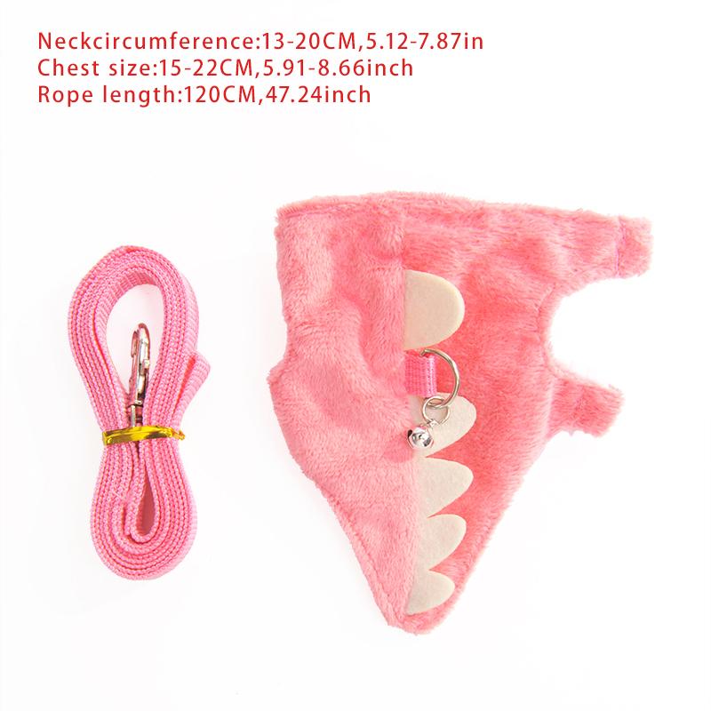 

Поводок для хорька Тип жилета Регулируемый поводок для питомца Милая форма динозавра с колокольчиком для выгула мышей розовый