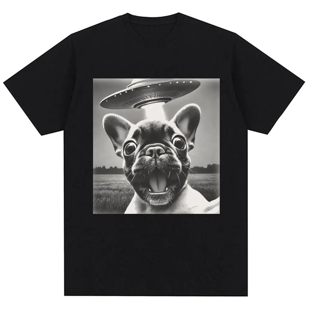 Spring Summer French Bulldog UFO Funny Emoji Pack Pattern Retro Fashion Men s and Women s Short Sleeve Shirt S