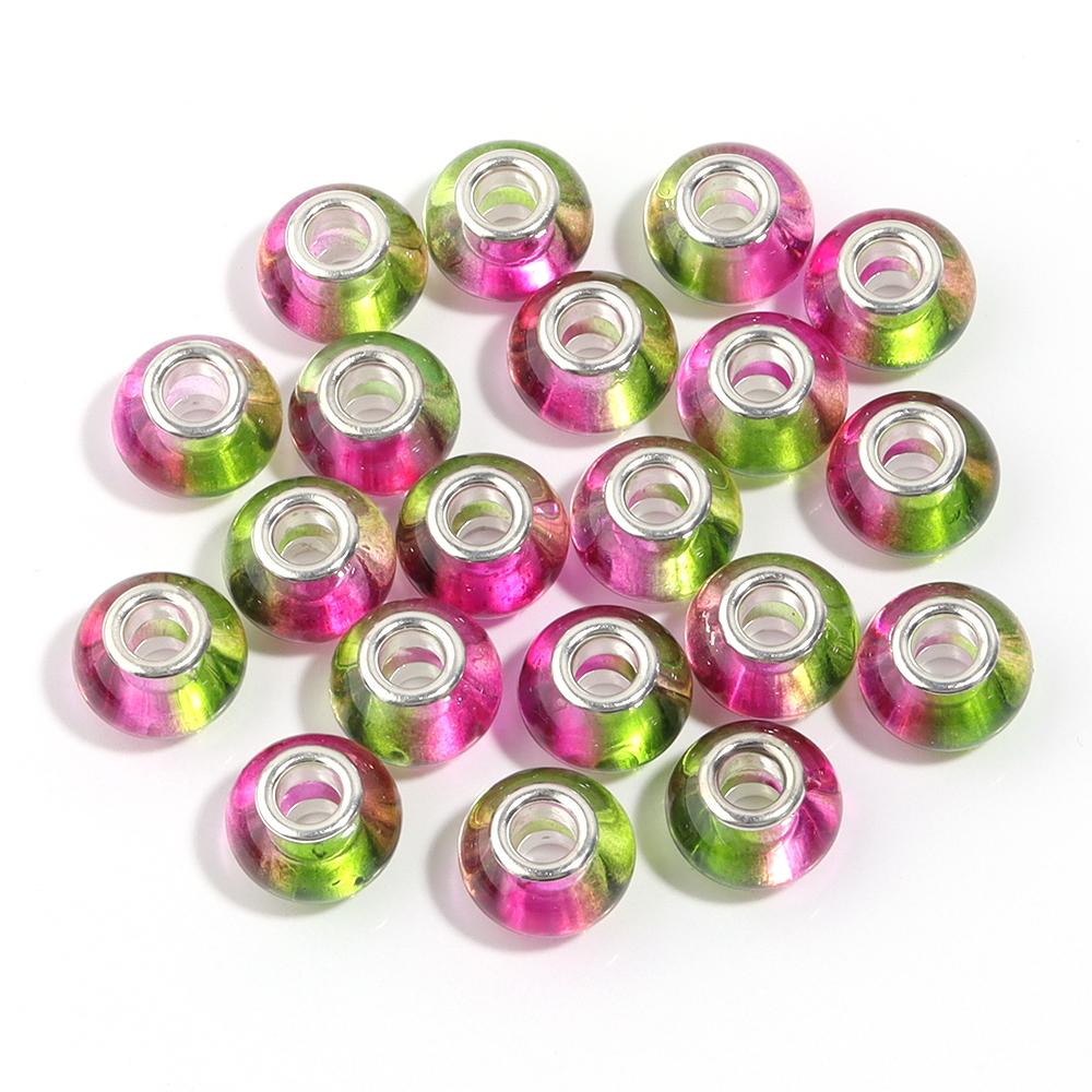 20pcs 14x9.3mm Resin Beads Gradient Color Big Hole Round Loose Spacer Beads for Jewelry Making DIY Bracelet Necklace Accessories