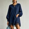 Women's Fashion Sleeve Round Neck Slit Dress Loose Fit