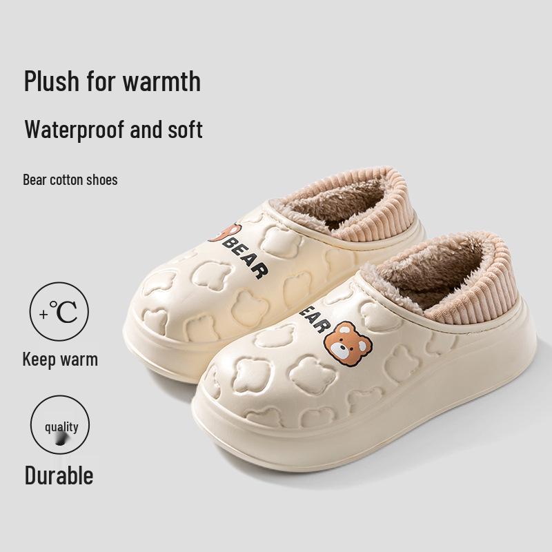 Men's and Women's Waterproof Cotton Slippers: 2024 Autumn/Winter Non-Slip Wrap-Heel, Plus Velvet for Indoor Warmth.