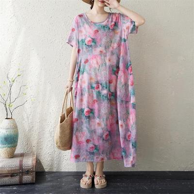 Manica corta Plus size cotone vintage floreale nuovo in abiti da donna casual abito lungo estivo ampio