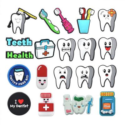20 Stück Zähne-Gesundheit-Serie, niedliche Cartoon-PVC-Schuhanhänger für Schuhdekorationen