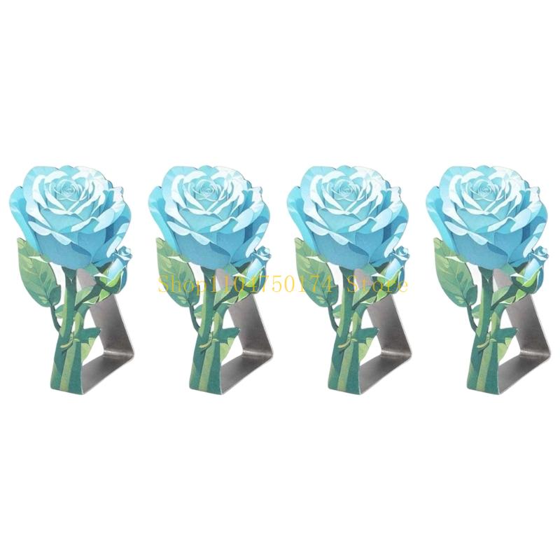 Stainless Steel Tablecloth Clamps With Rose Floral Design Flower Table Cloth Clips Decorative Tablecloth Fasteners top sale
