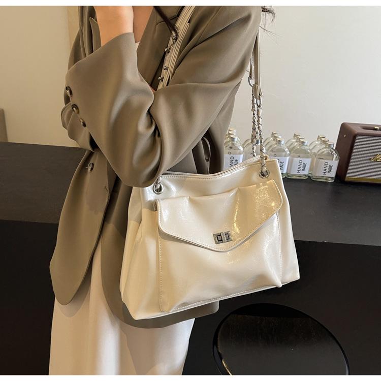 Women's Soft PU Patent Leather Chain Tote Bag with Compartments - 2024 Spring/Summer Fashion