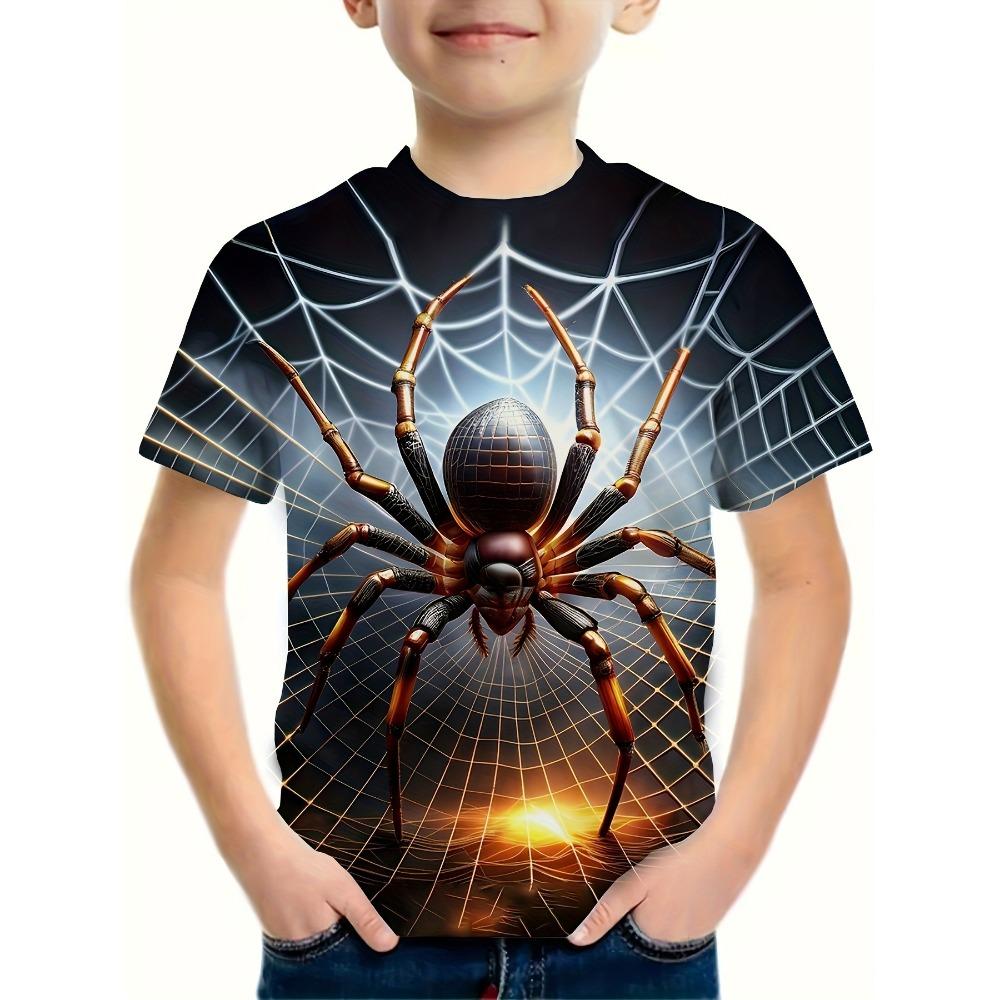Children s Terror Spider T-shirt Summer Spider Web Printed Short Sleeve 150