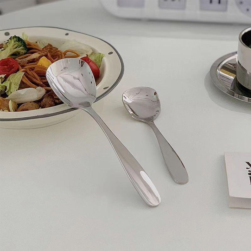 17Cm Soup Spoon Stainless Steel Big Head Round Spoon Long Handle Stirring Dessert Spoon Home Kitchen Gadget Restaurant Accessory