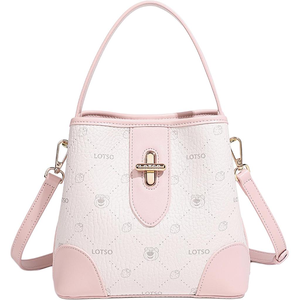 New Disney Strawberry Bear Series PVC Bucket Bag Handbag Women's Strawberry Pink/Cream White BMK-72626