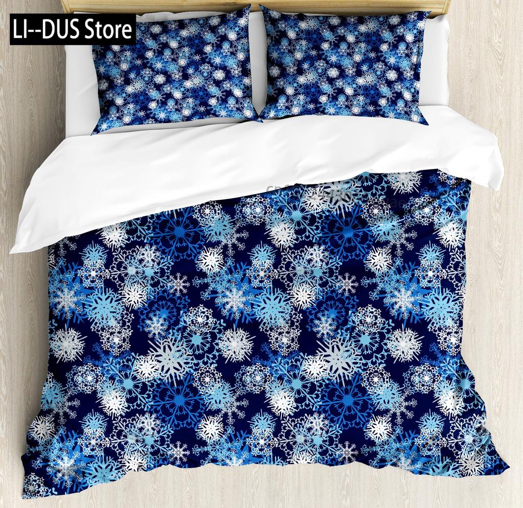 Comforter Snowflake Snow Pattern Winter Decorative 3 Piece Bedding Set With 2 Pillow Shams King Twin Size Bed Collection