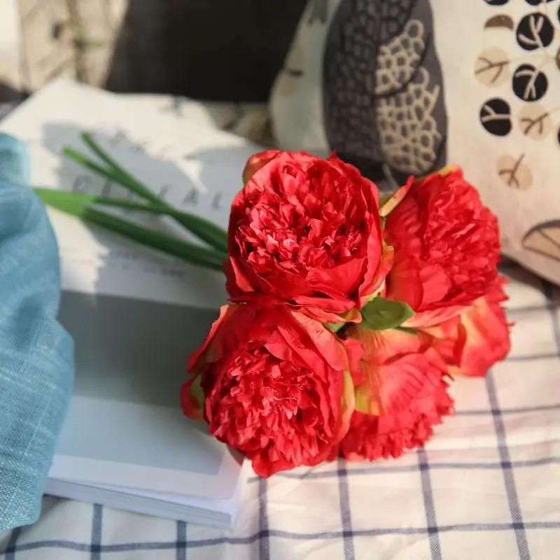 Artificial Five-Headed Peony Bouquet for Home Décor and Hand-Held Arrangements