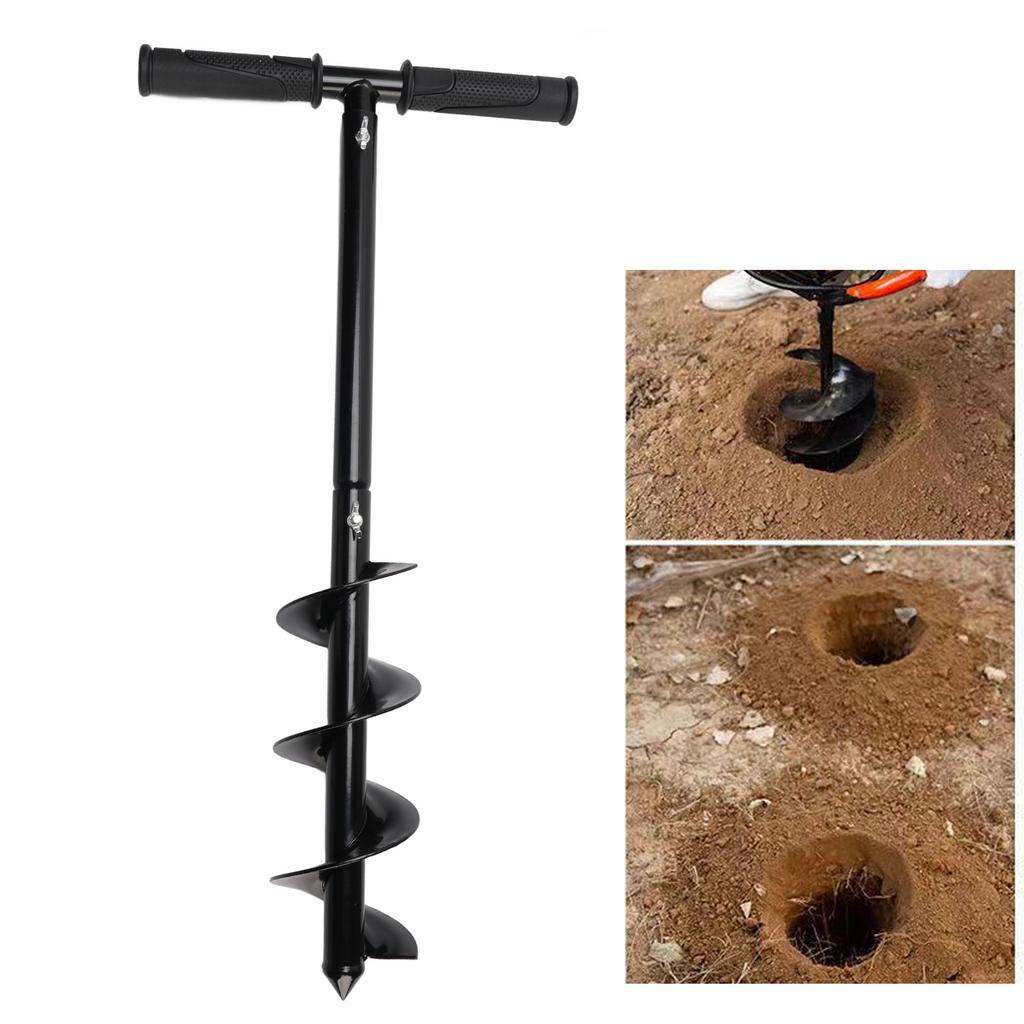 Garden Auger Drill Bit, T Shape Hand Drill Auger Post Hole Digger Steel Spiral Drill Bit with Handle Multifunction Garden Auger Tool Drill Digger Bit
