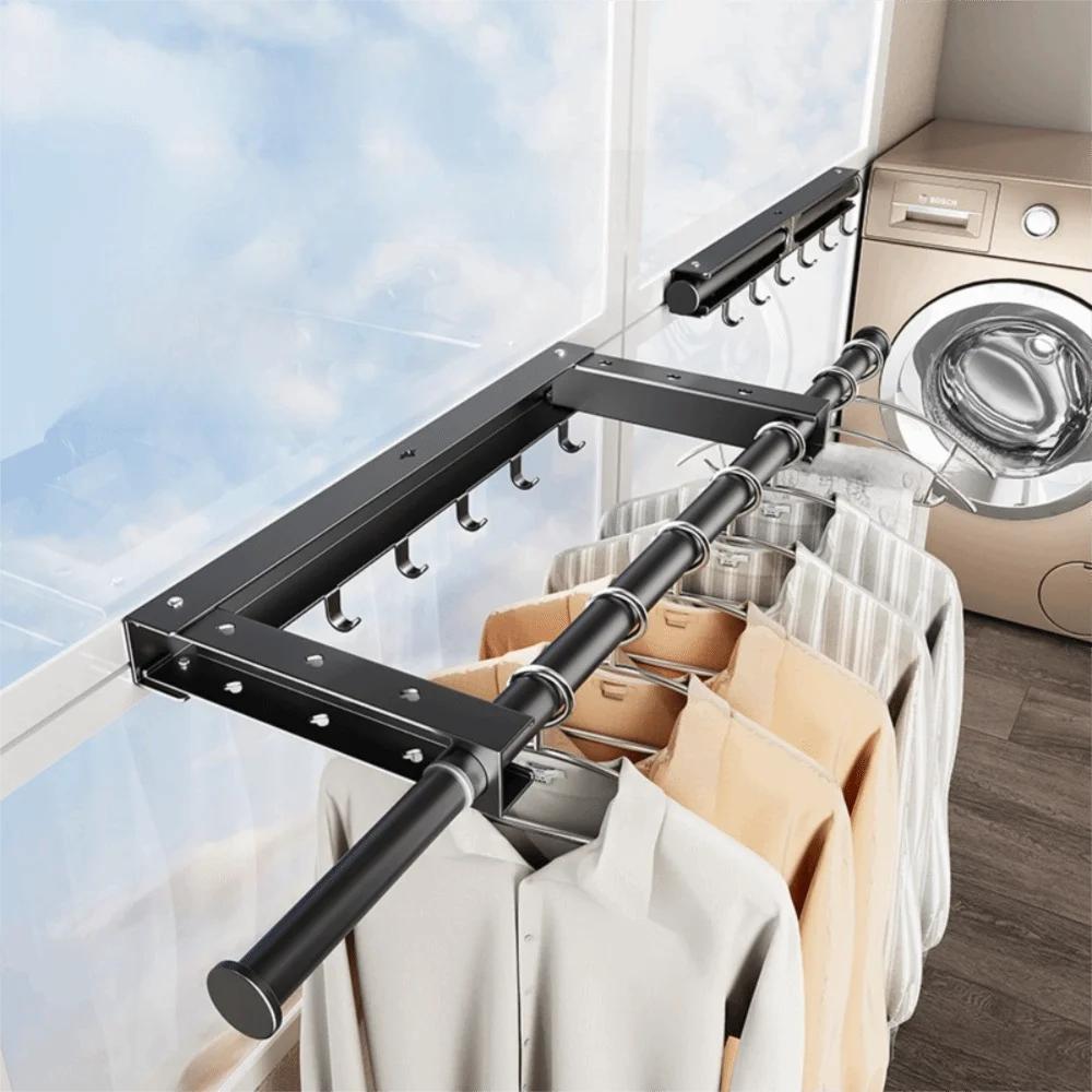 Adjustable Length Clothes Drying Rack Wall Mounted Clothes Hanger Home Stainless Steel Telescopic Clothes Rack Punch-free