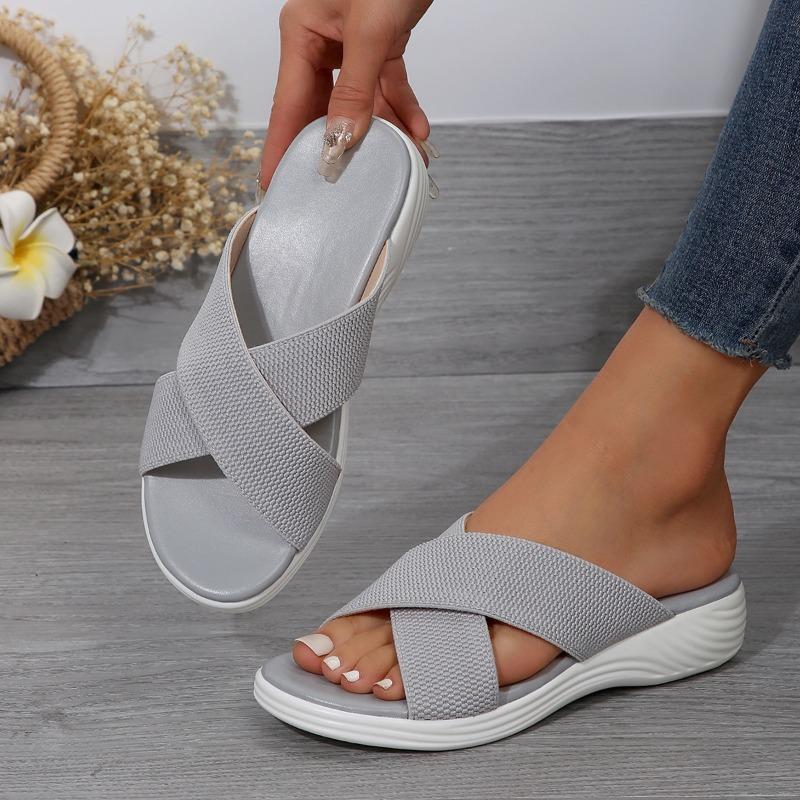 New Summer Women's Plus Size Chunky Sole Cross Style Sandals Comfortable Breathable Stretch Fabric Upper European American Style
