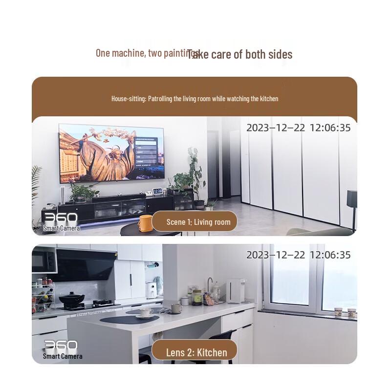 360 Dual-Lens Home Security Camera with Triple-Screen View (CN version)