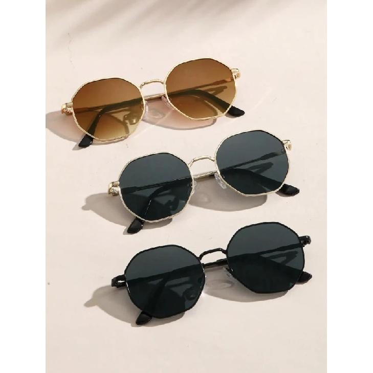 2 Pcs Metal Geometric&Round Frame Fashion Classical Sunglasses For Vacation Decors Photo Props