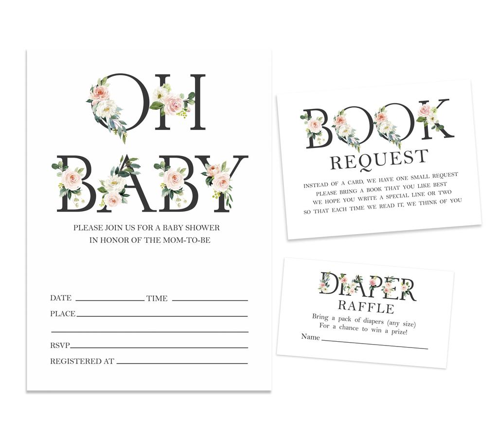 Inkdotpot 30 geschlechtsneutrale Einladungskarten für Babyparty „Oh Baby“, zum Ausfüllen, blanko, lädt ein