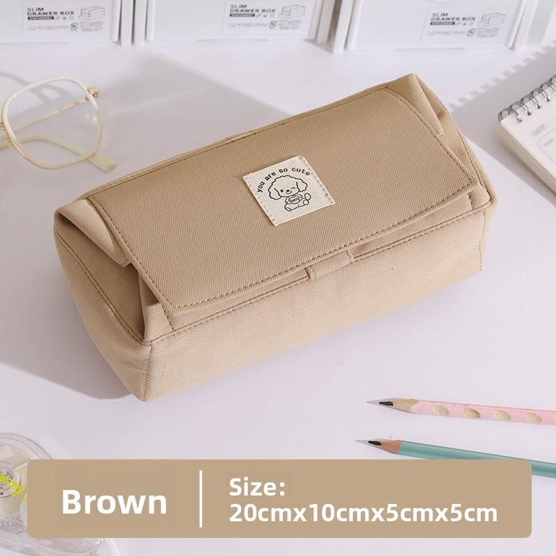 Canvas Double Layer Pencil Case With Large Capacity And Magic Tape For Students