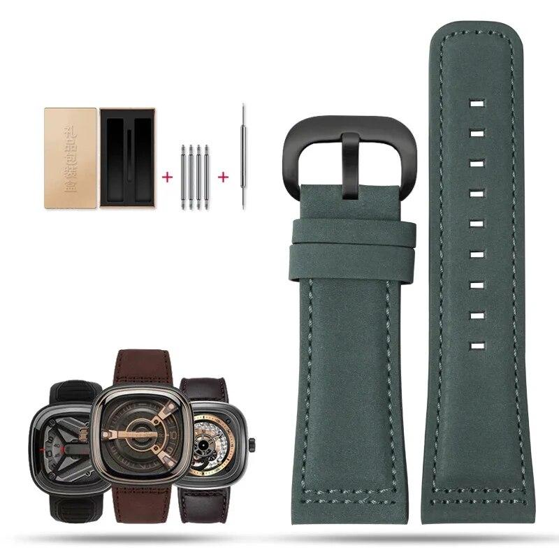 Uhrenarmband aus echtem Leder für Herrenuhrenarmband Sevenfriday Q203 M203 P1 P2 S2 M2 Q2 03 01 02 Braun blau Rindsleder 28mm