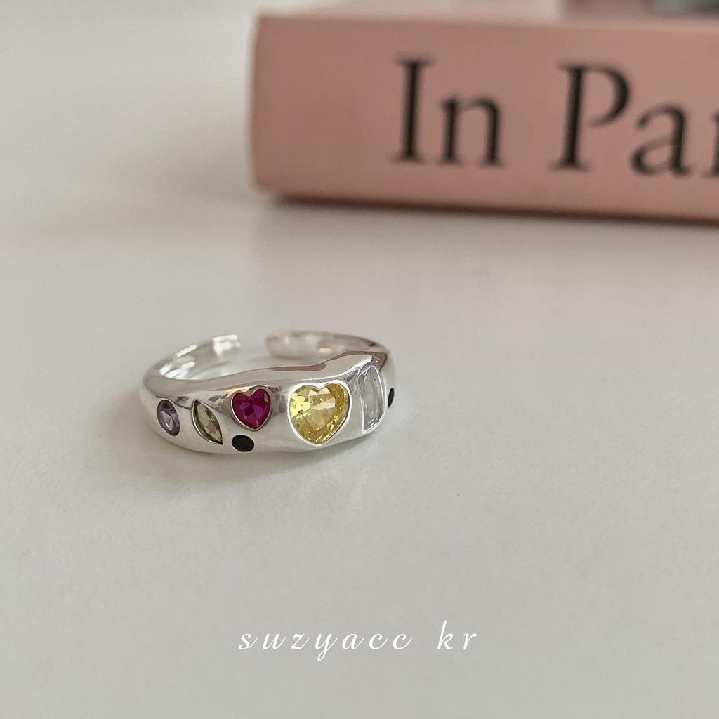 Women's French Retro Romantic Colorful Heart Zircon Adjustable Ring