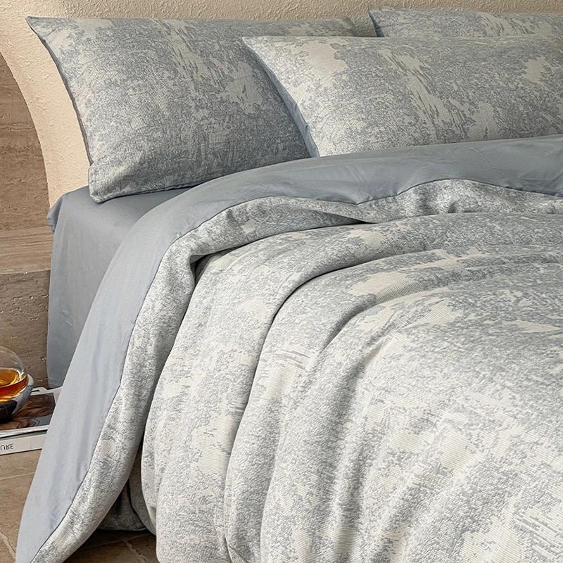 Light Luxury Soft Thick 100% Cotton Flat Sheet Sets Satin Jacquard Silky Bedding Set for Seasons Single Double Bed Comfort Set