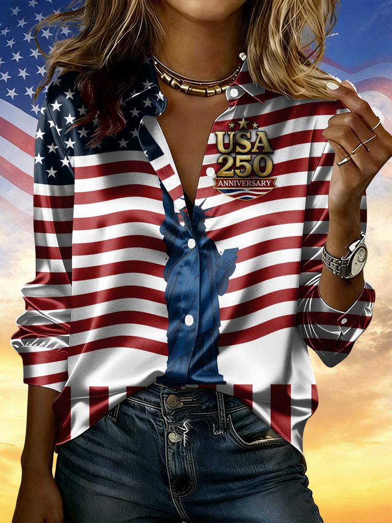 Camicia rétro a righe contrastanti in raso a maniche lunghe, camicia da pendolare temperamentale americana rétro, larga e sottile