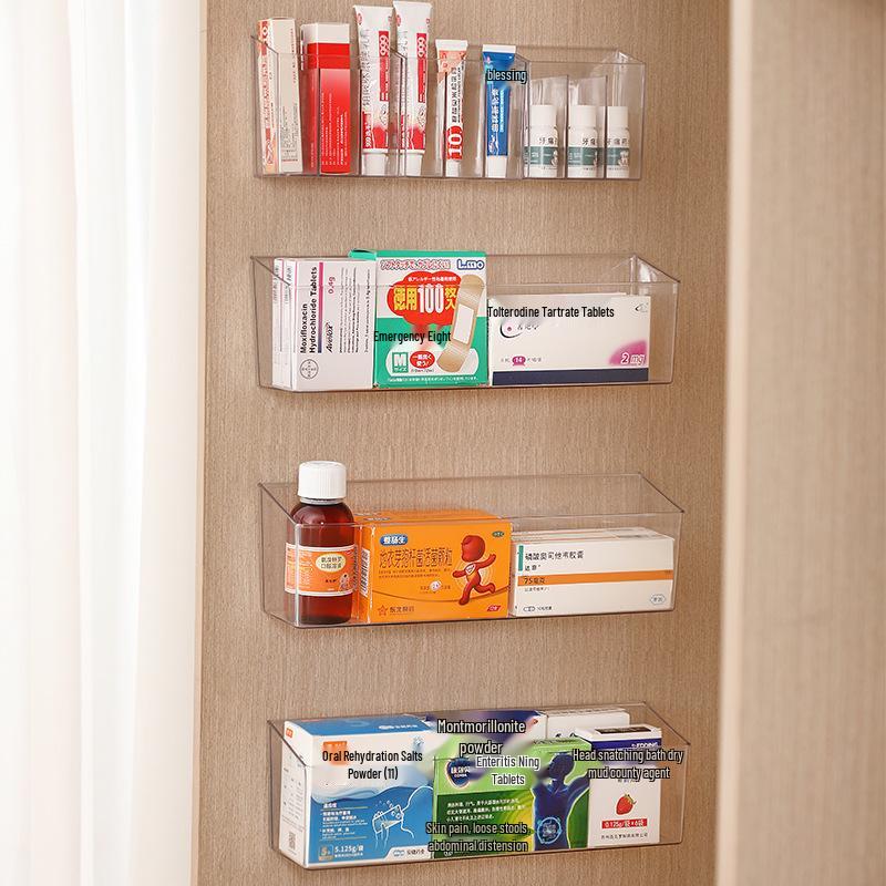 Wandmontierte lochfreie Badezimmer-Aufbewahrungsbox für Lippenstifte und Augenbrauenstifte - Neues transparentes PET-Modell mit Fächern