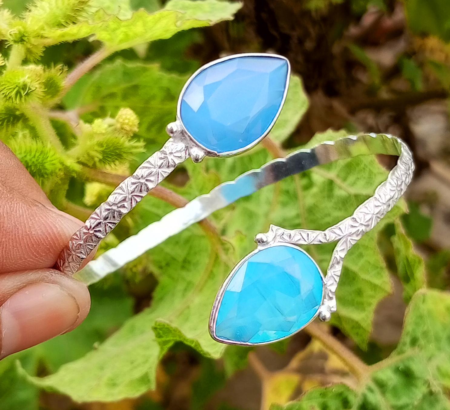 

Граненый стеклянный драгоценный камень Стерлингового серебра 925 пробы с покрытием Регулируемый браслет-манжета унисекс/ювелирные изделия-браслет