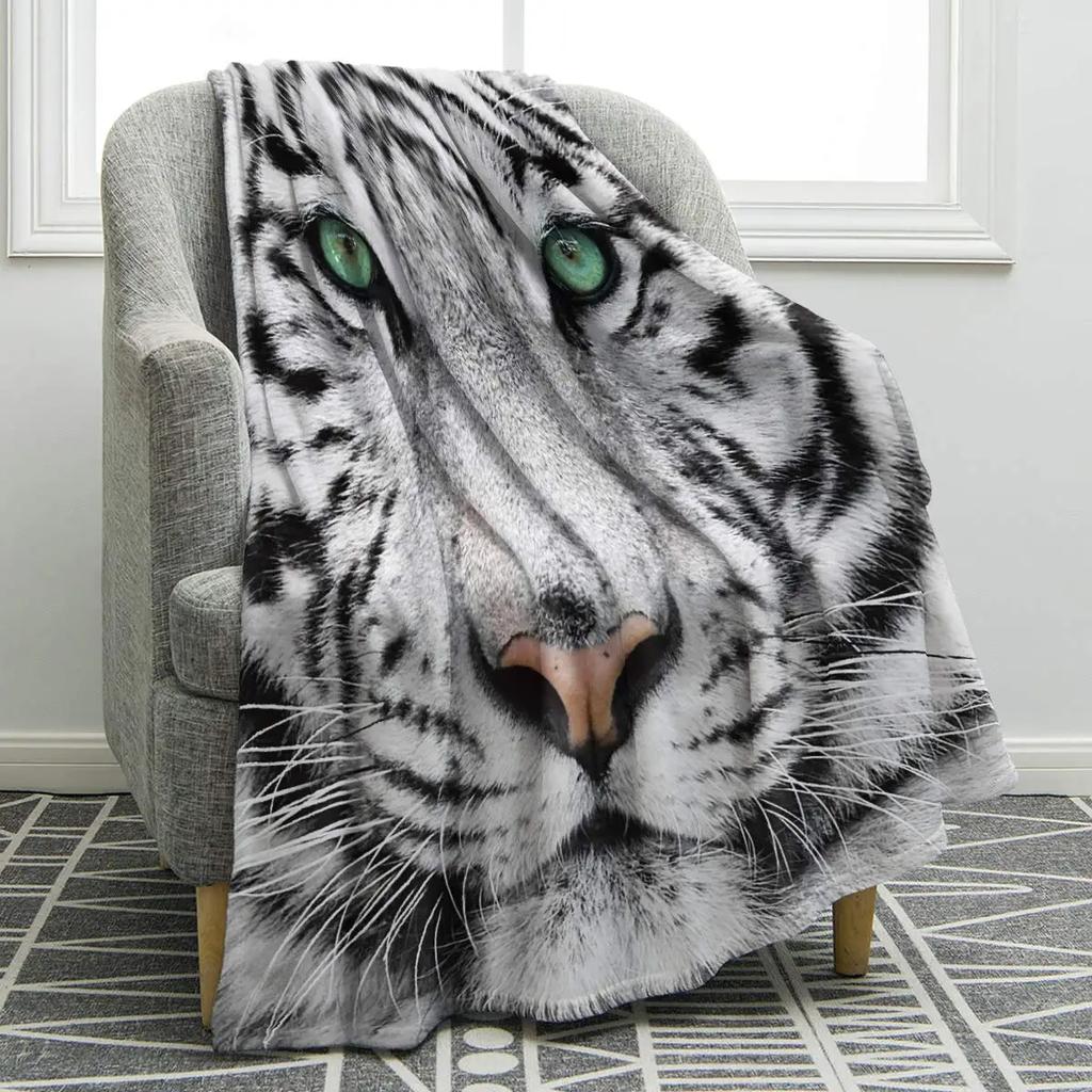 Coperta Plaid Tigre Bianco Morbida Accogliente Calda Coperta in Flanella Tigre Bianco Siberiano Sotto La Notte Stellata Blu Coperte per Divano Letto