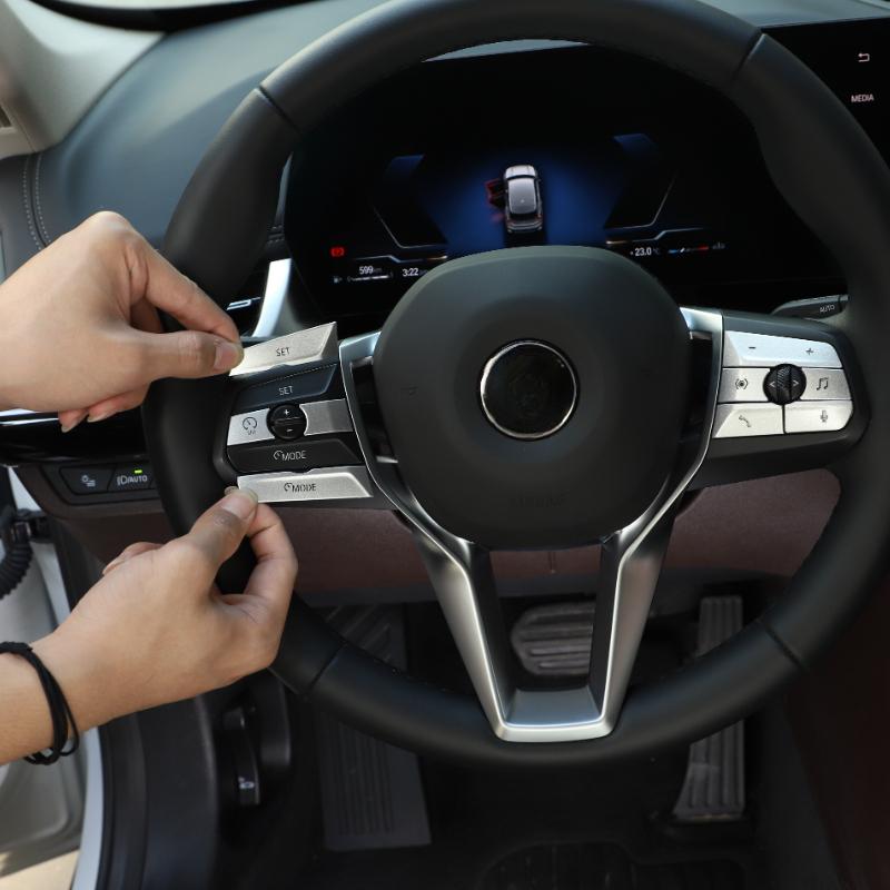 For BMW X1 U11 -2024 Aluminum Alloy Silver Car Steering Wheel Button Trim Cover Interior Car Accessories