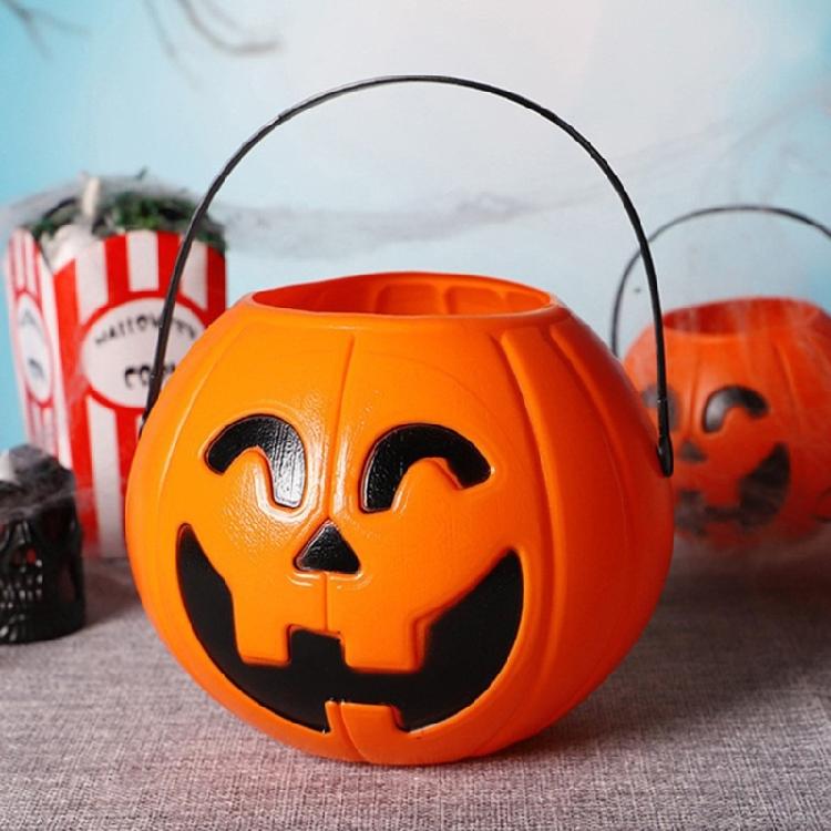 Halloween Decorative Pumpkin Light Plastic Holder Portable Storage Bucket with Handle For Indoor Outdoor Use
